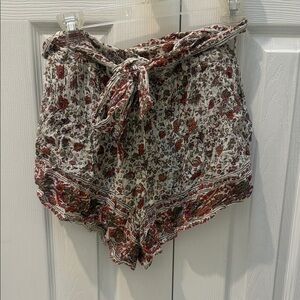 SAYLOR Cream Floral Tie-Waist High Rise Shorts with Rust Accents